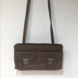 Fossil Crossbody Brown Leather Purse Snap Clasps
